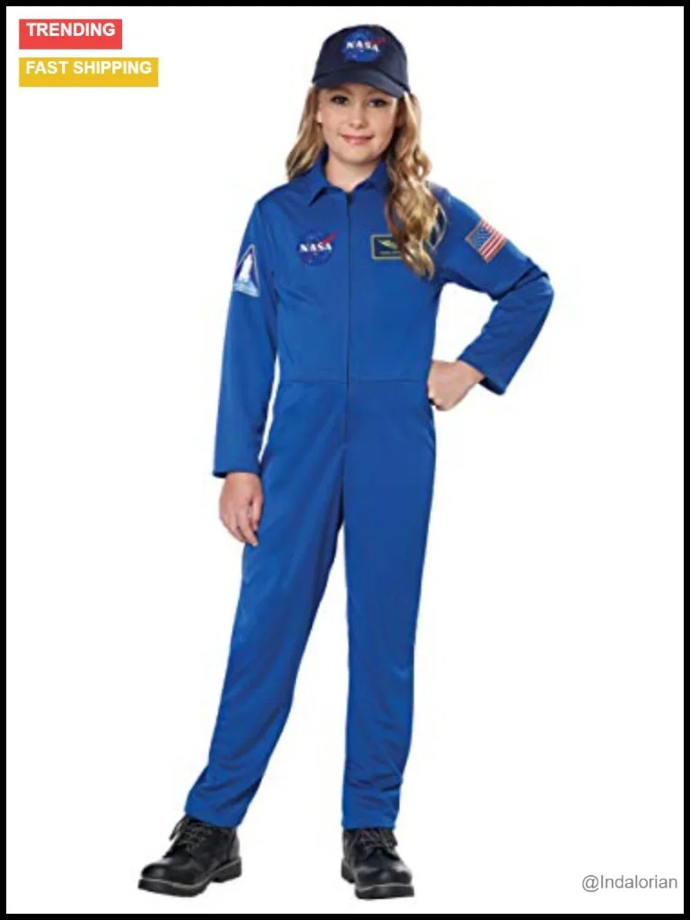 100% Polyester Kids NASA Jumpsuit Costume with Cap Small 6-8